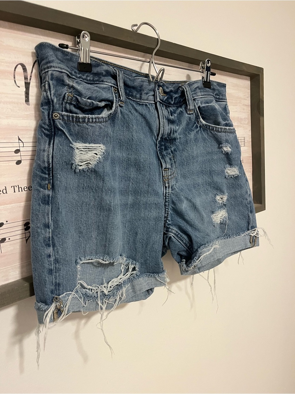 Old Navy Distressed Blue Denim Cutoff Shorts - Picture 2 of 3
